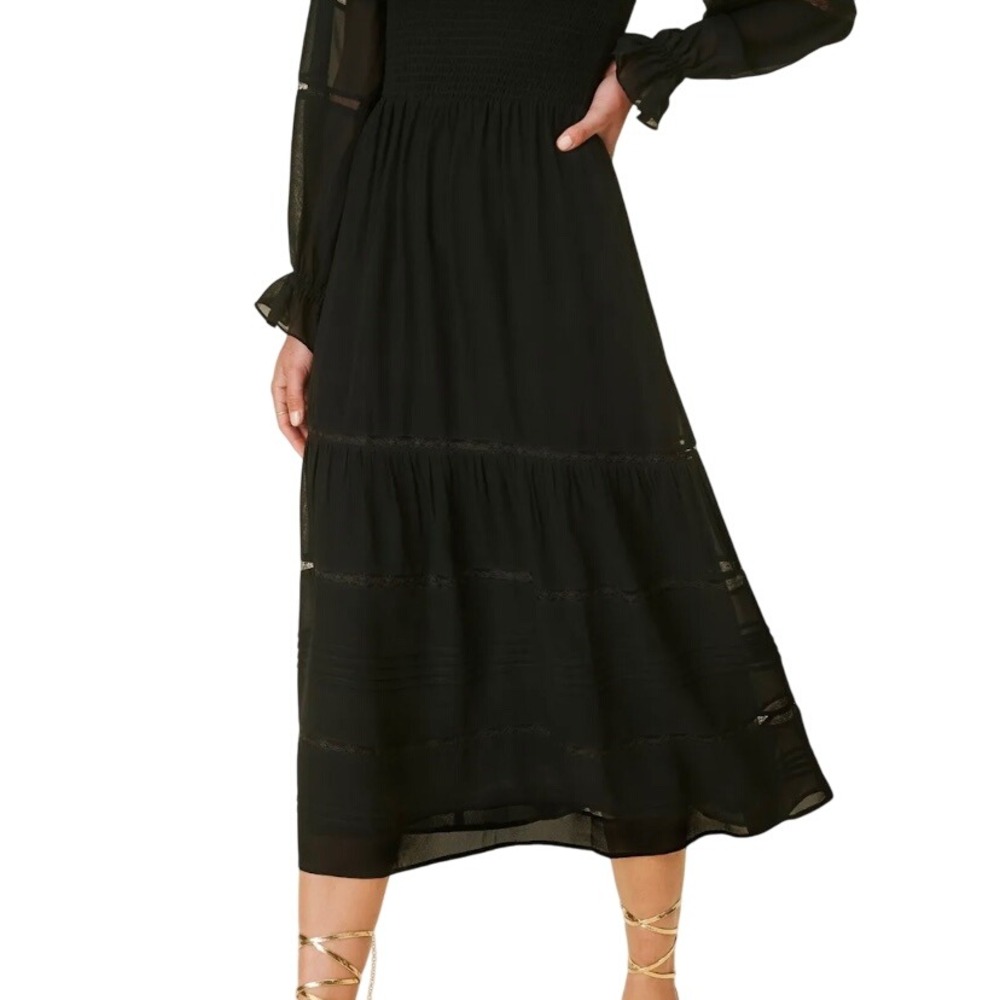 REFORMATION Smocked Square Neck Tiered Midi Dress Size 8 Lace Boho Whimsigoth - Picture 3 of 12